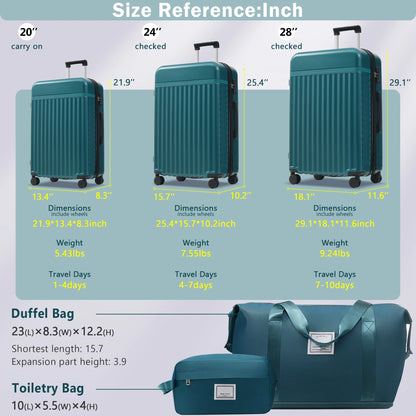 Luggage Set 5 Piece, Hardside Carry on Suitcase , Expandable Luggage with Travel Bags Spinner Wheels TSA Lock