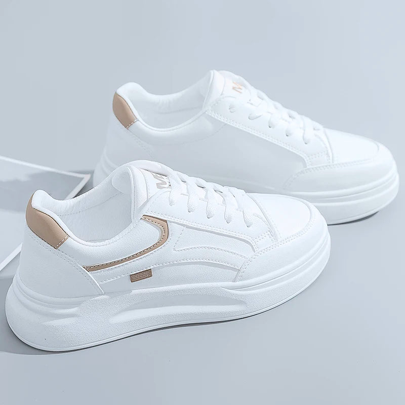 Ladies' casual versatile casual white shoes, thick soled lace up sports women's shoes can be worn all year round