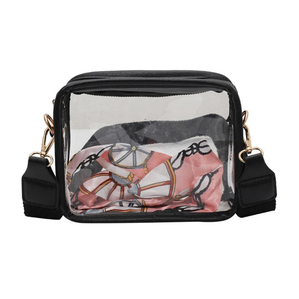 Transparent Shoulder Bag Stadium Approved PVC Envelope Crossbody Handbag Zipper with Silk Scarf Square Purse for Outdoor Travel