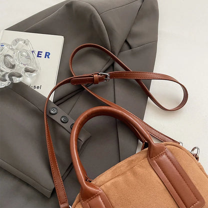 Women Suede Tote Bag Adjustable Strap Crossbody Bag with Multi-Pockets Handbag Zipper Satchel Bag for Work Travel