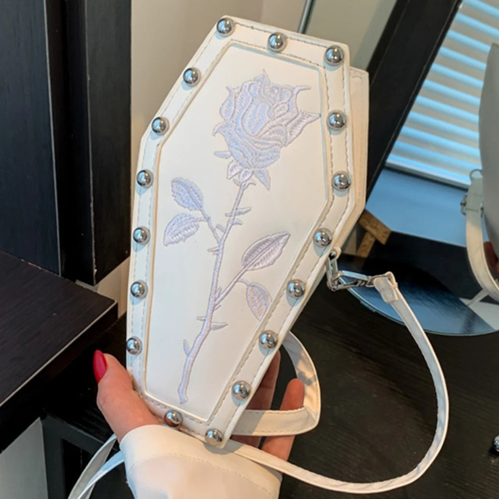 Tote Bag Women Crossbody Bag Halloween PU Shoulder Bag Coffin Shape Embroidery Underarm Bag Phone Bag for Office Travel