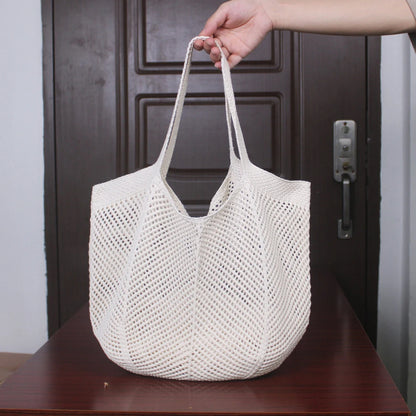 Women Aesthetic Shoulder Bag Solid Color Knitted Tote Handbag Large Capacity Knitting Shopping Handbag Female Outdoor Bag