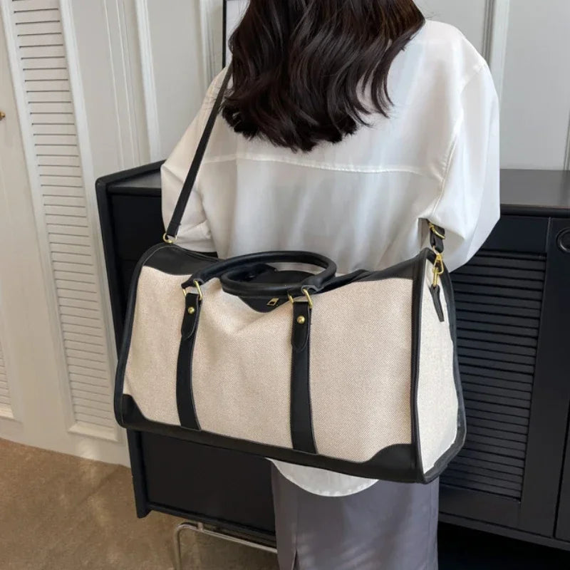 Women Travel Storage Handbag Vintage Fitness Luggage Bag Single Shoulder Crossbody Bag Large Nylon PU Leather Bag 2024 Handbags