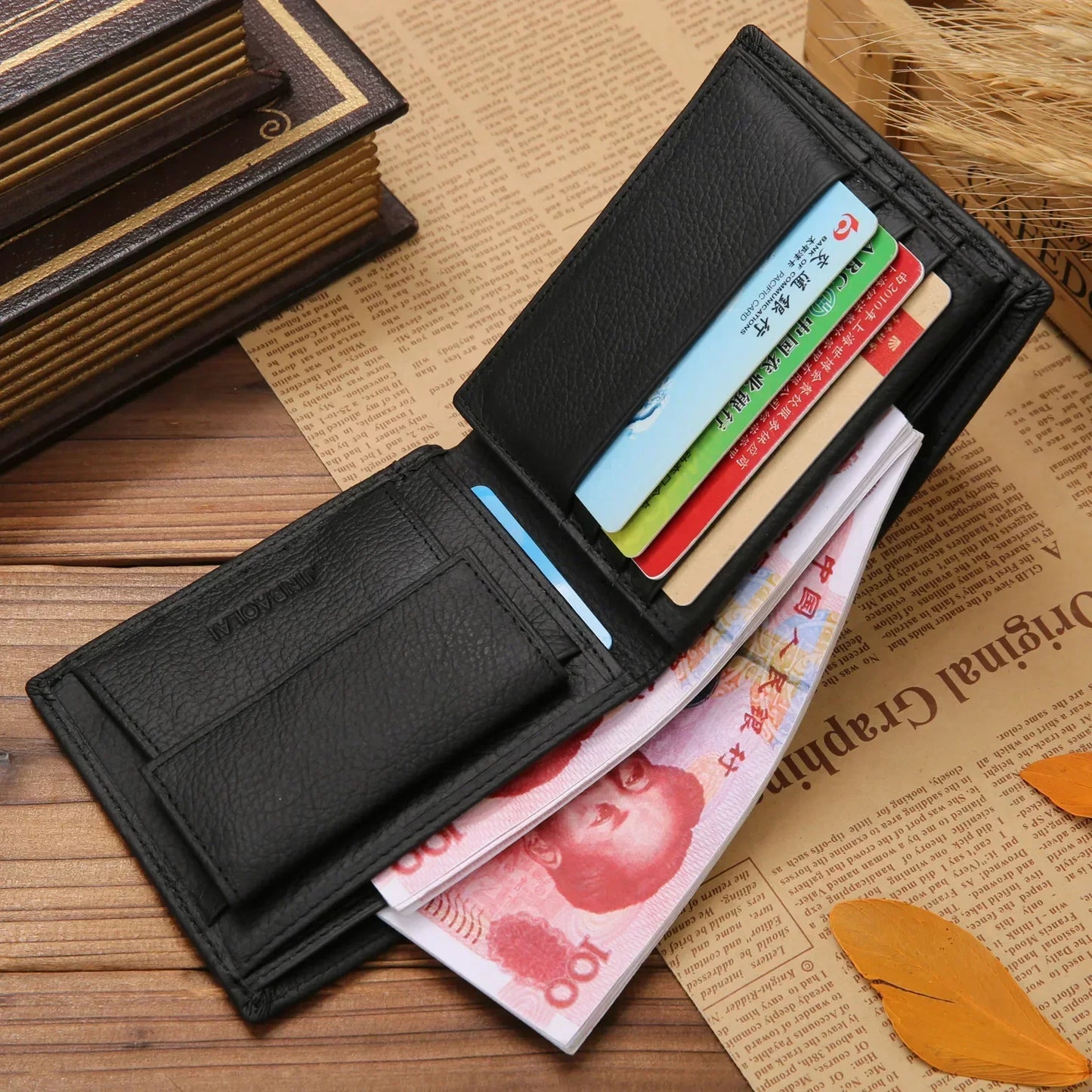 Genuine Leather Men Wallets Premium Product Real Cowhide Wallets for Man Short Black Walet Portefeuille Homme