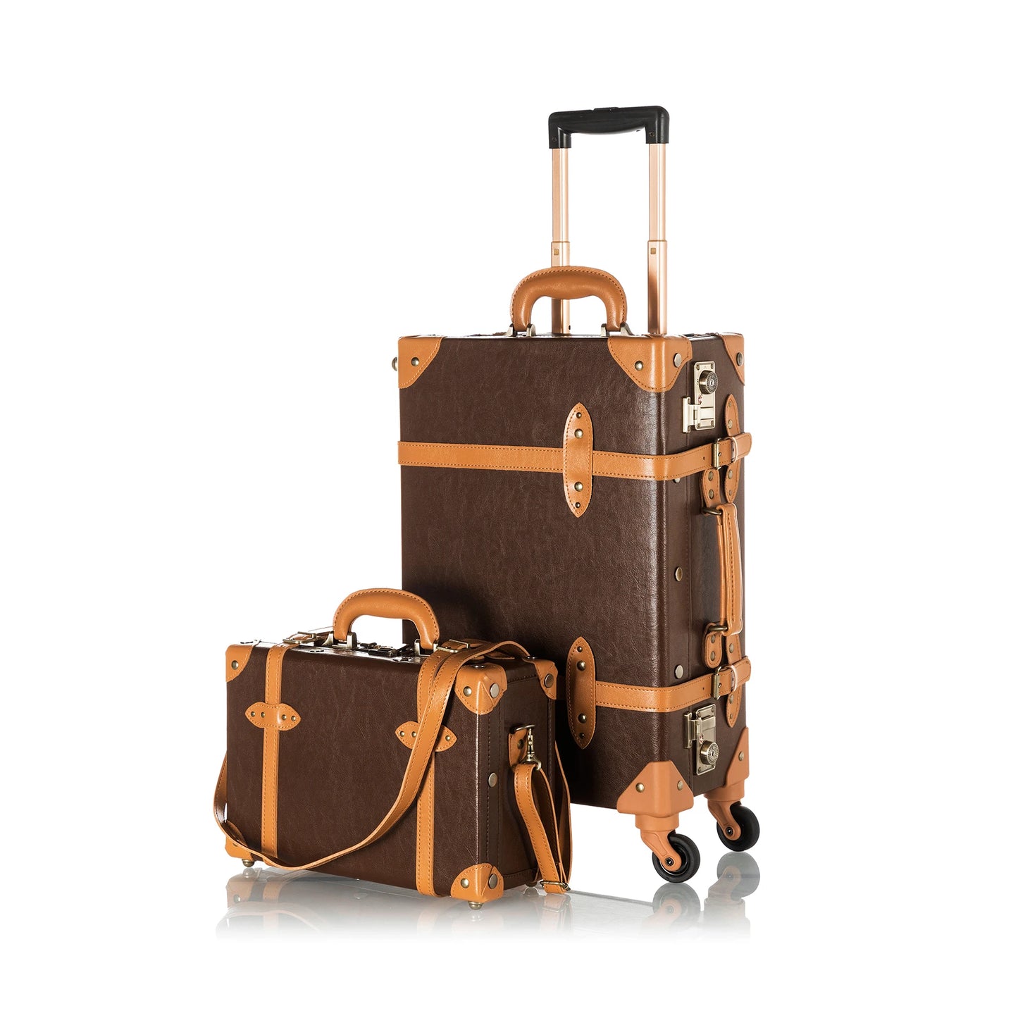 COTRUNKGAE Vintage Luggage Set for Men and Women, Carry On Suitcase with Spinner Wheels, Cocoa Brown