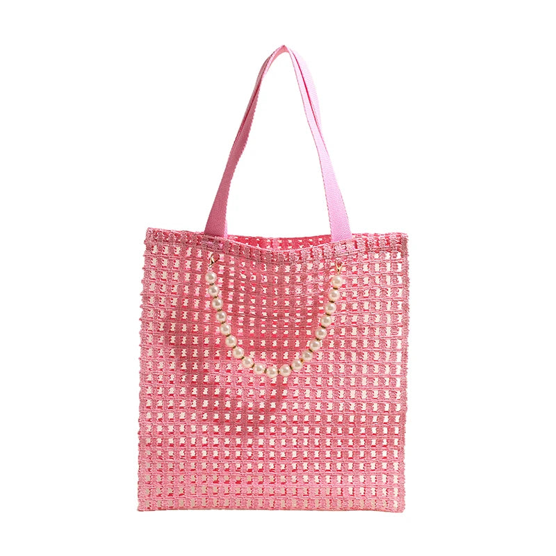 Crochet Tote Bag for Women Mesh Knit Shoulder Bag Large Capacity Woven Bag Solid Color for Travel Vacation