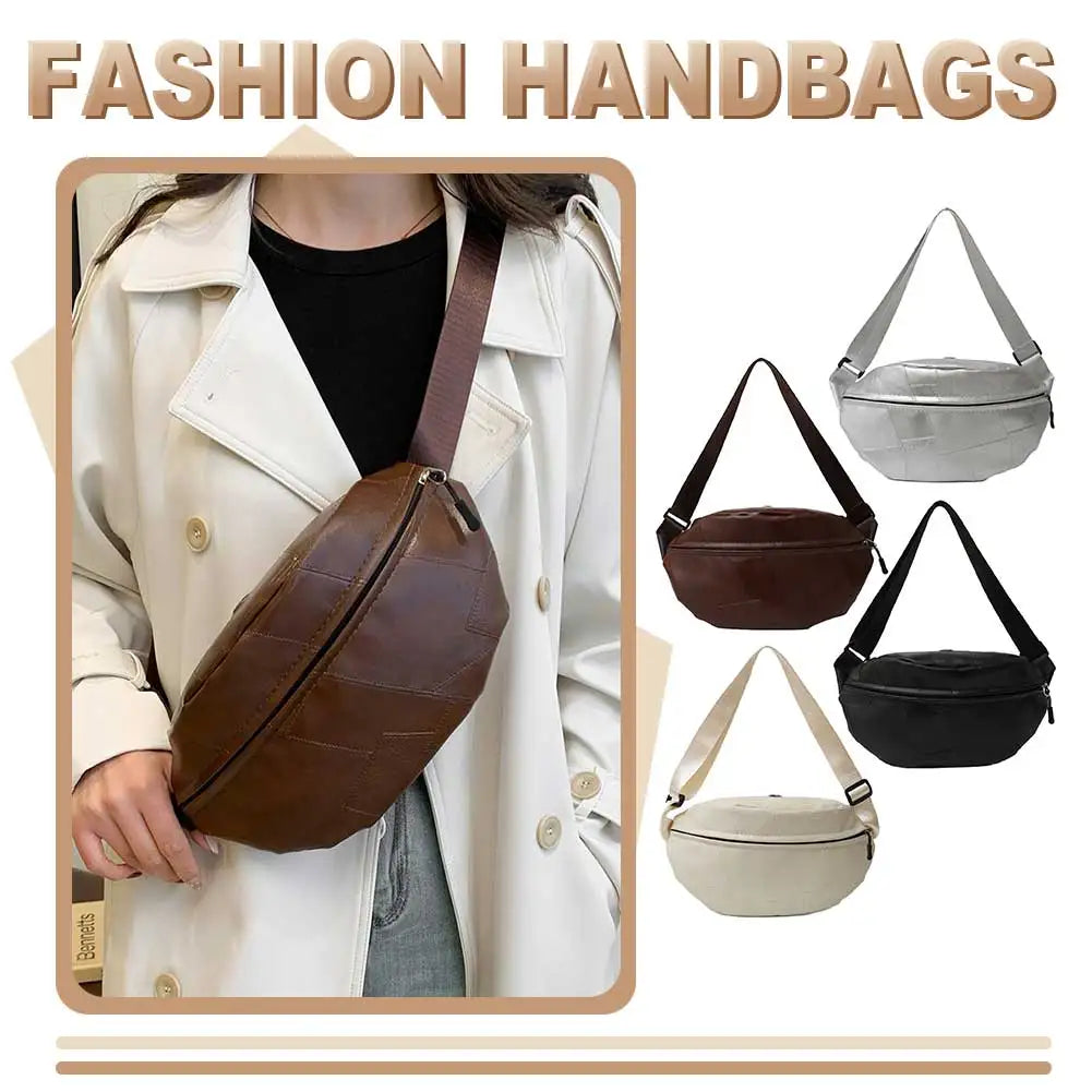 Crossbody Bag for Women PU Leather Chest Bag Small Size Fanny Pack Solid Color Sling Bum Bag Adjustable Straps Cross Body Purses