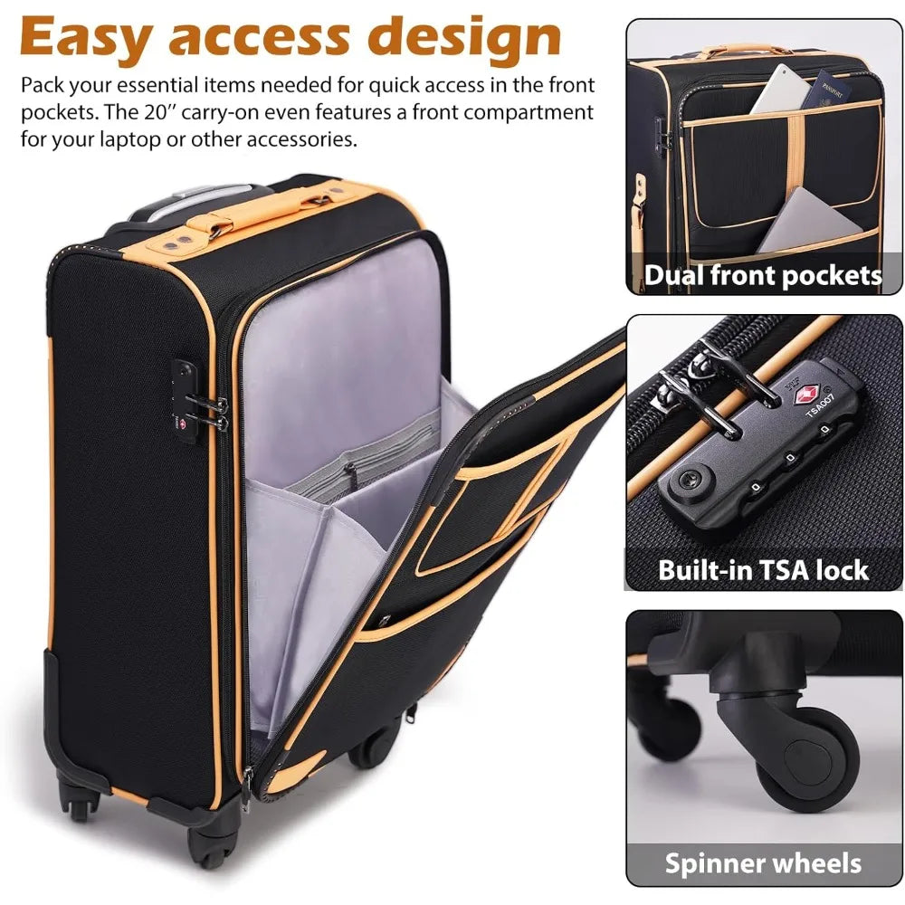 4 piece expandable spinner suitcase set with tsa lock and softshell luggage