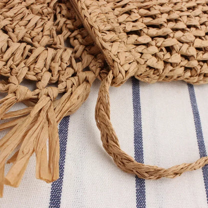 Summer Straw Bags For Women Handmade Tassel Beach Bags 2024 Raffia Rattan Woven Handbags Vacation Shoulder Crossbody Bags Clutch
