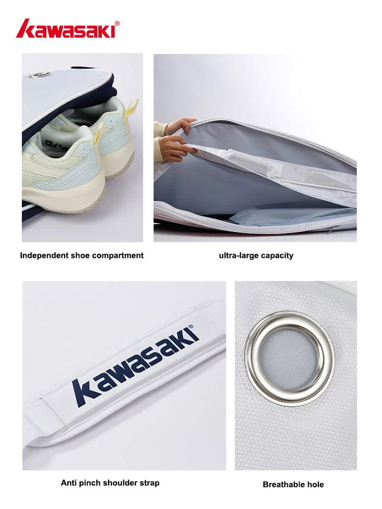 Kawasaki 2024 New Badminton Bag Max For 3 Rackets With Shoes Compartment Shuttlecock Racket Sports Bag For Women