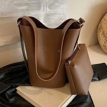 Bucket Bag for Women Adjustable Strap Shoulder Bag Vegan Leather with Inner Pocket Crossbody Bag Solid Hobo Bag for Work Travel