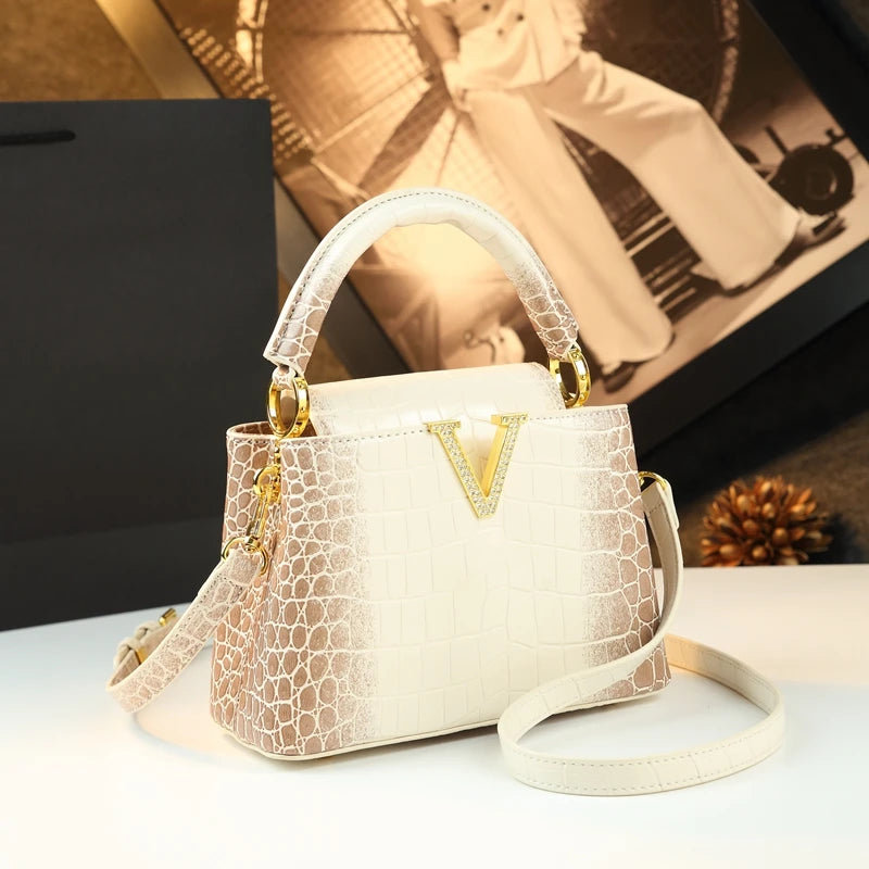 2025 New Crocodile Pattern Leather Women Handbags Luxury Fashion Small Shoulder Messenger Bag Portable Crossbody Shell Bags