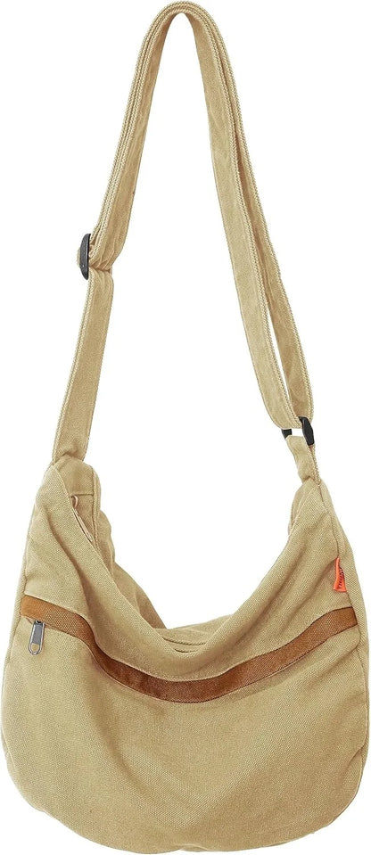 Canvas Casual Messenger Bag Hobo Crossbody Bag Canvas Shouder Tote Handbag for Women and Men