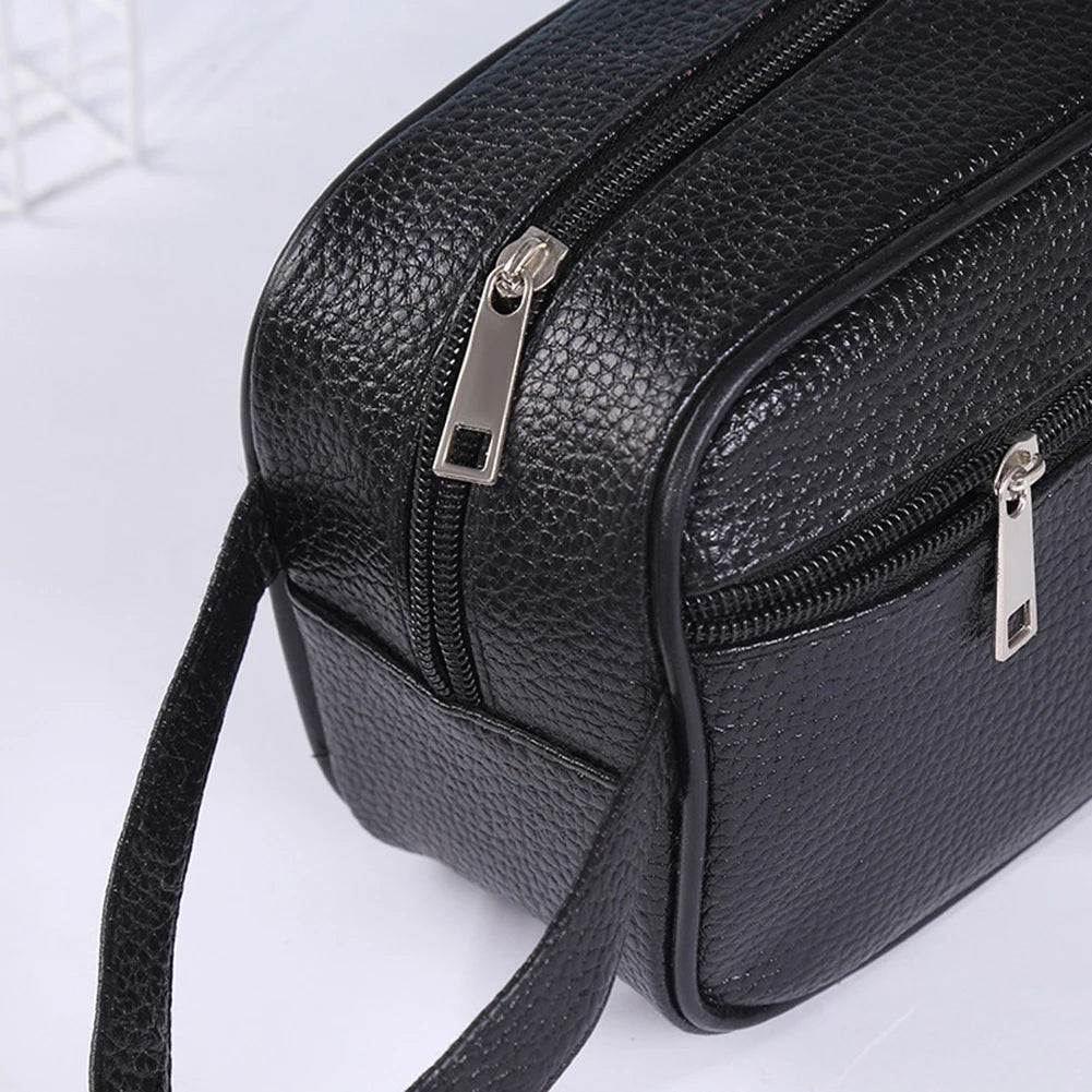 Fashion PU Leather Wristlet Bag Solid Color Phone Wristlet Bag Casual Toiletry Bag Small Purse for Men Women