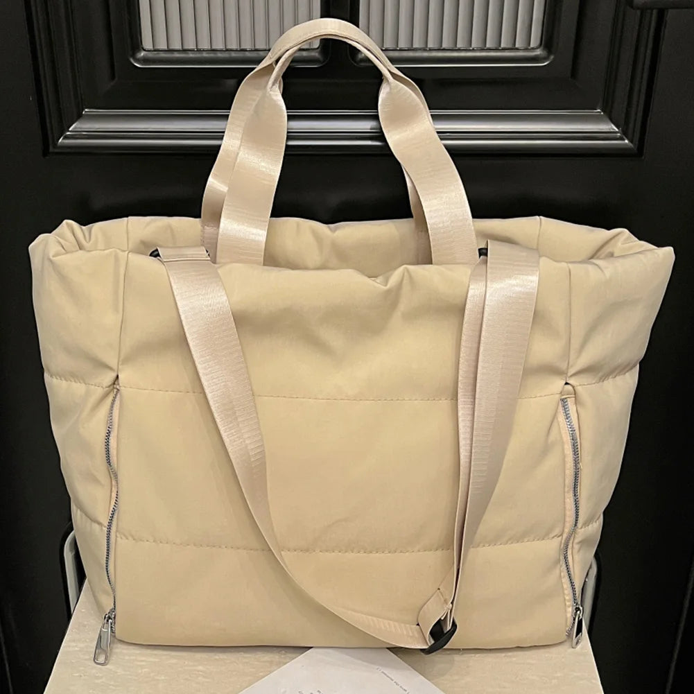 Women Quilted Shoulder Bag Large Capacity Puffer Tote Handbag Solid Color Casual Padded Bag Ladies Commute Bag