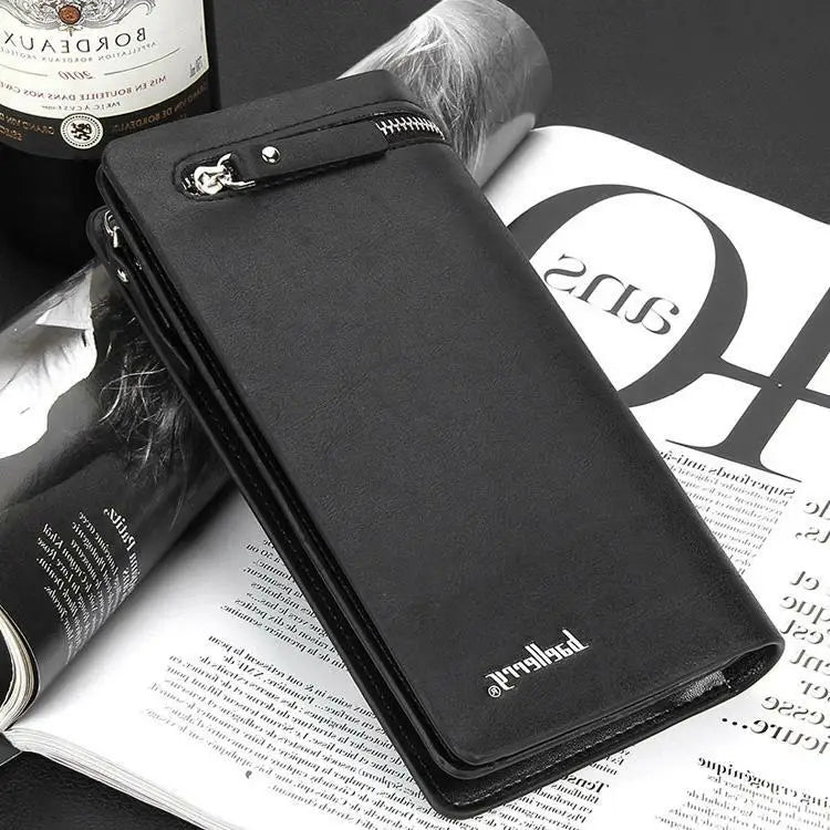 Men's Long Wallet Zipper Around Bifold Purse Simple Business Travel Large Capacity Card Holder Handbag