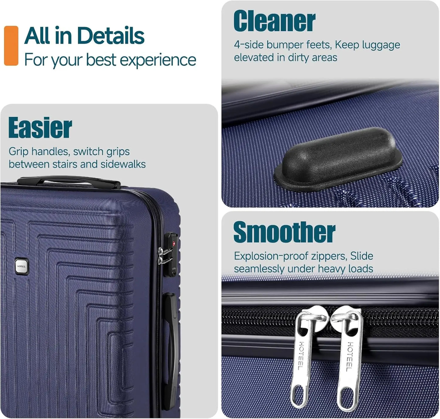 3pcs Luggage Set Hard Shell Suitcases Travel Packing Box With Wheel TSA Aproved Lock And Carry On Bag Wash Bag Travel Suit Case