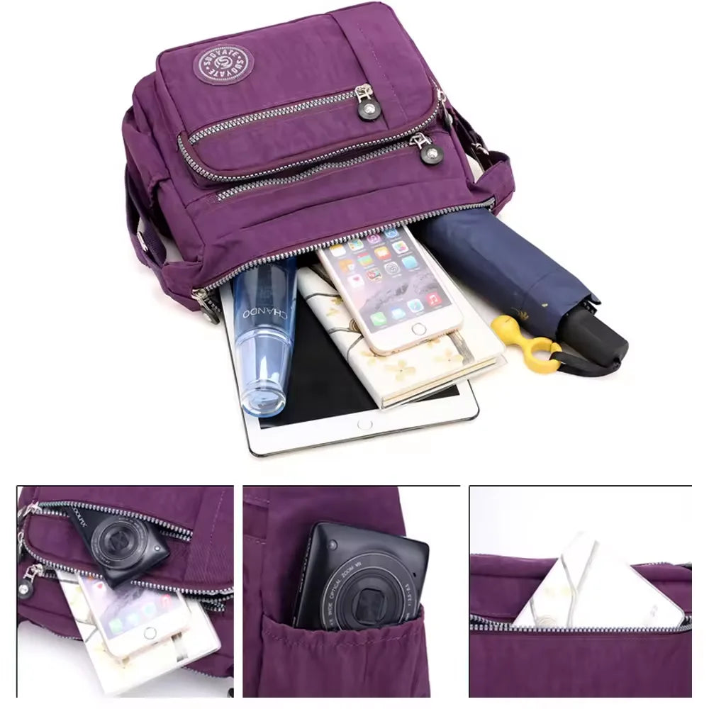 Fashionable multi-pocket wallet handbag, casual crossbody bag, floral pattern shoulder bag, nylon waterproof messenger bag