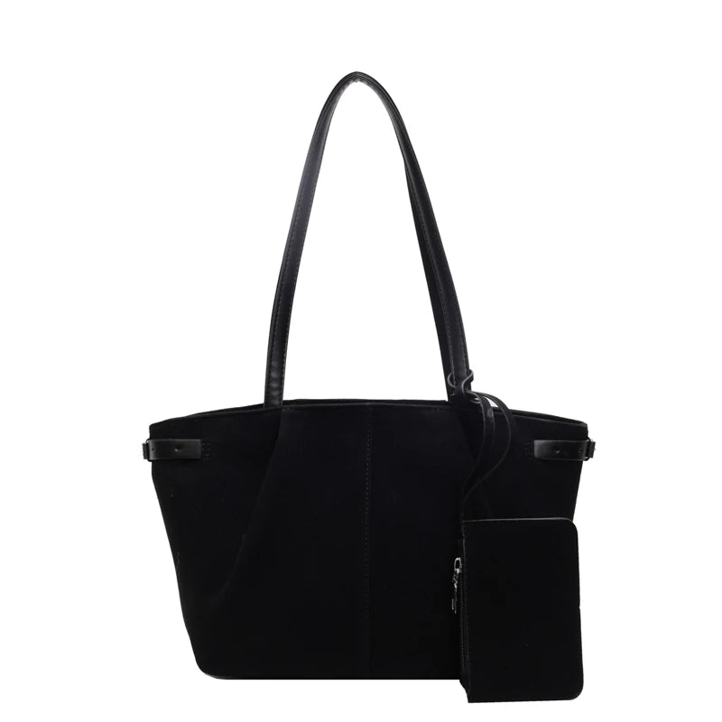 Women Suede Shoulder Bag with Inner Pocket Tote Bag Solid Color Handbag Satchel Bag for Work Travel
