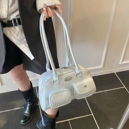 Retro Shoulder Bag PU Leather Y2k Underarm Pouch Multi Pocket Hot Girl Tote Handbag Designer Luxury Chic Casual Satchel Hobo Bag