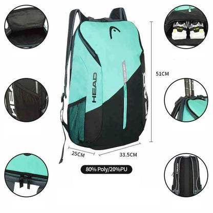 HEAD Tennis Backpack Outdoor Sport Bag Tennis Bag Badminton Gymbag Backpack Original Tennis Backpack With Separated Shoe Bag