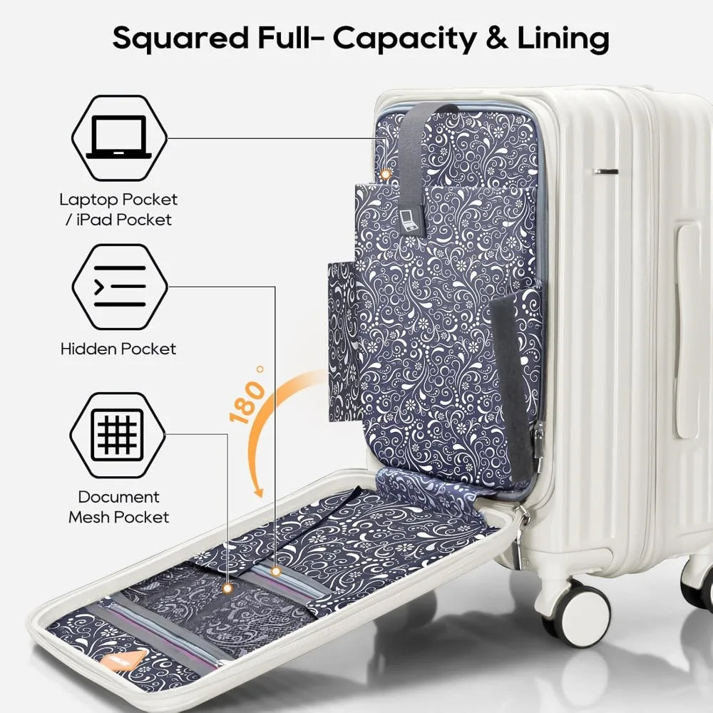 Joyway Luggage Sets 5 Piece with Front Pocket, PC Hardside Expandable Carry on Suitcase with Spinner Wheels and TSA Lock, White