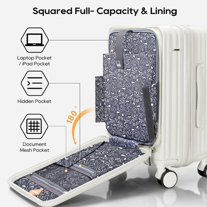Joyway Luggage Sets 5 Piece with Front Pocket, PC Hardside Expandable Carry on Suitcase with Spinner Wheels and TSA Lock, White