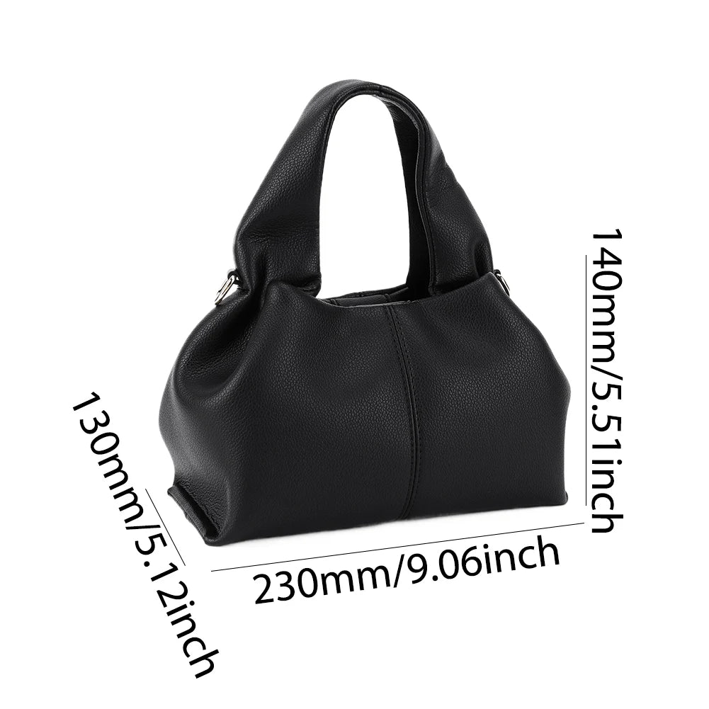 Soft Cloud Bag Solid Color Dumpling Clutch Purse with Removable Strap Retro Crossbody Bag PU Leather Top Handle Bag for Women