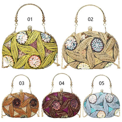 Women Evening Clutch Bag New Chinese Style Sequins Elegant Top-Handle Bag Glitter Handbag Wedding Party Purse