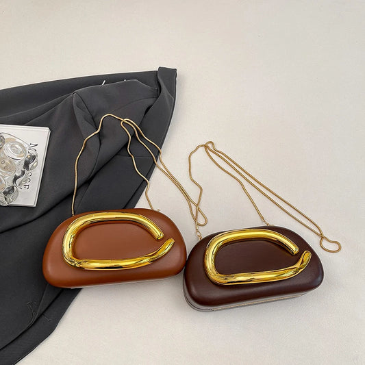 Women PU Leather Trendy Clutch Purses Solid Color Metal Decoration Evening Bag Hand-held Shoulder Clutch Bag for Wedding Party