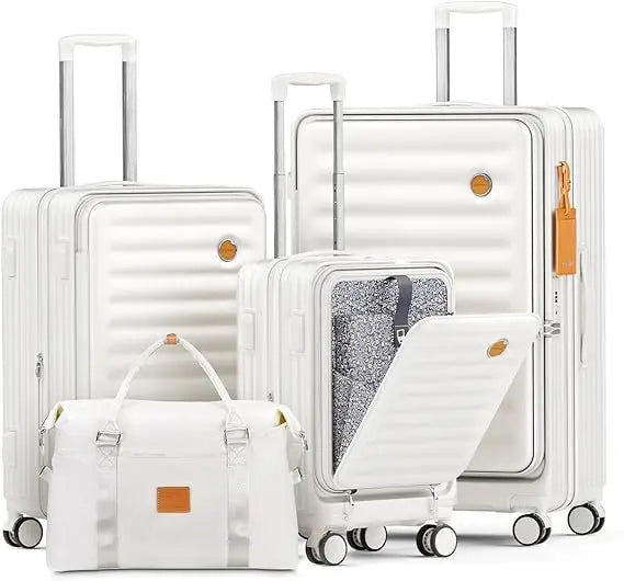 Joyway Luggage Sets 5 Piece with Front Pocket, PC Hardside Expandable Carry on Suitcase with Spinner Wheels and TSA Lock, White