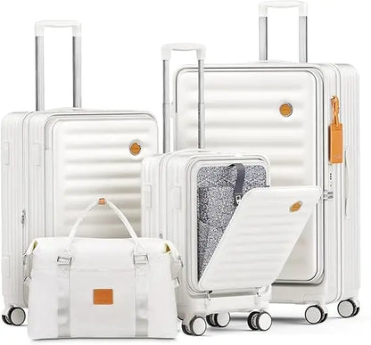 Joyway Luggage Sets 5 Piece with Front Pocket, PC Hardside Expandable Carry on Suitcase with Spinner Wheels and TSA Lock, White