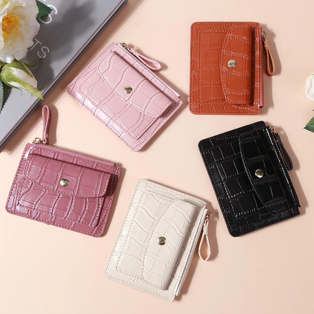 Women Simple Card Bag Multi-Slot Fashion Short Wallet Solid Color Casual Money Wallet Daily Bag for Ladies