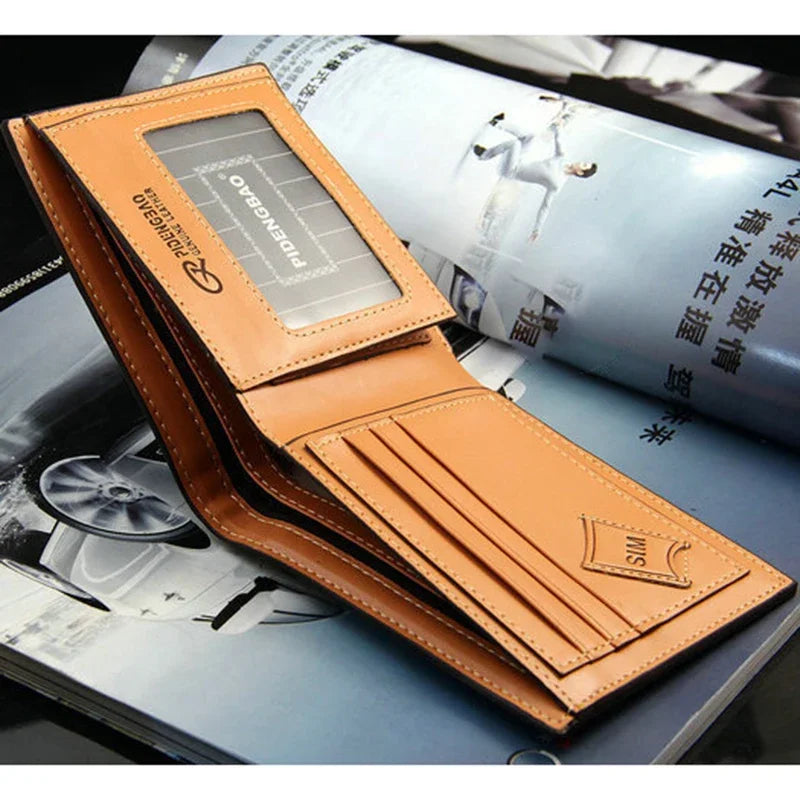 Men	PU Leather Wallet Luxury Short Card Holder Purse for Male Business Fold Portable Wallets for Man Money Bag