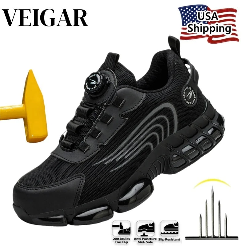 Rotating Button Safety Shoes Men Anti-smash Anti-puncture Work Shoes Fashion Men Safety Sport Shoes Security Protective Boots