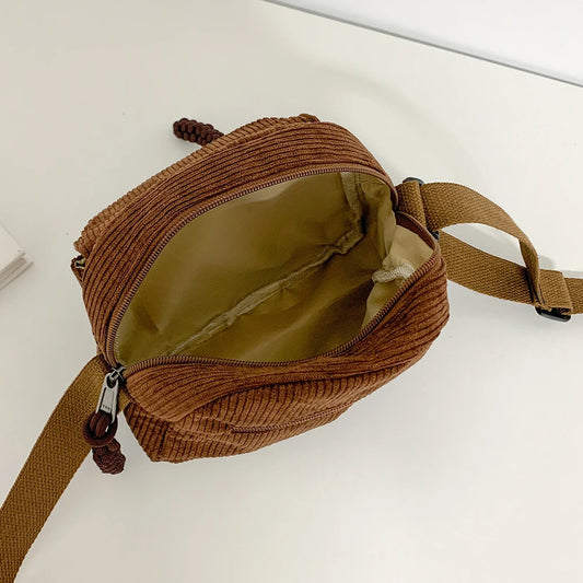 Women Corduroy Crossbody Bag Simple Multi Layer Shoulder Bag Versatile Small Square Bag Satchel Hobo Bag Travel Holiday Purse