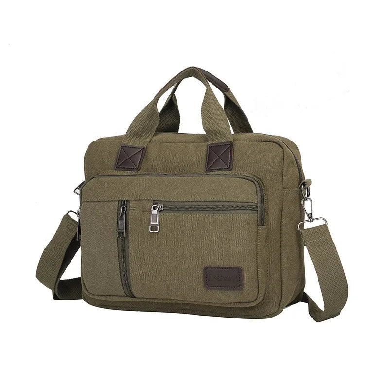 Men's Canvas Travel Handbag Large Capacity Multi-layer Crossbody Shoulder Bag Student Leisure Tote with Top-Handle