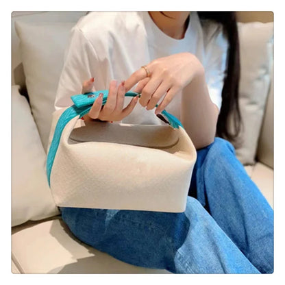 2024 New Large Capacity Canva Makeup Bag Soft Texture Fashionable Women's Shoulder Bag Color Blocking Handbag From China