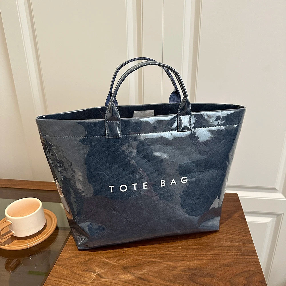 PVC Tote Bag Large Capacity Travel Shopping Bag Y2K Top Handle Bag for Women Work Shopping Travel