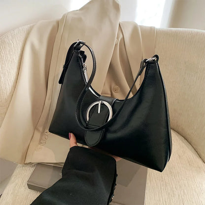 Shoulder Bag for Women with Inner Pocket Underarm Bag PU Leather Buckle Hobo Bag with Zipper Handbag for Work Travel