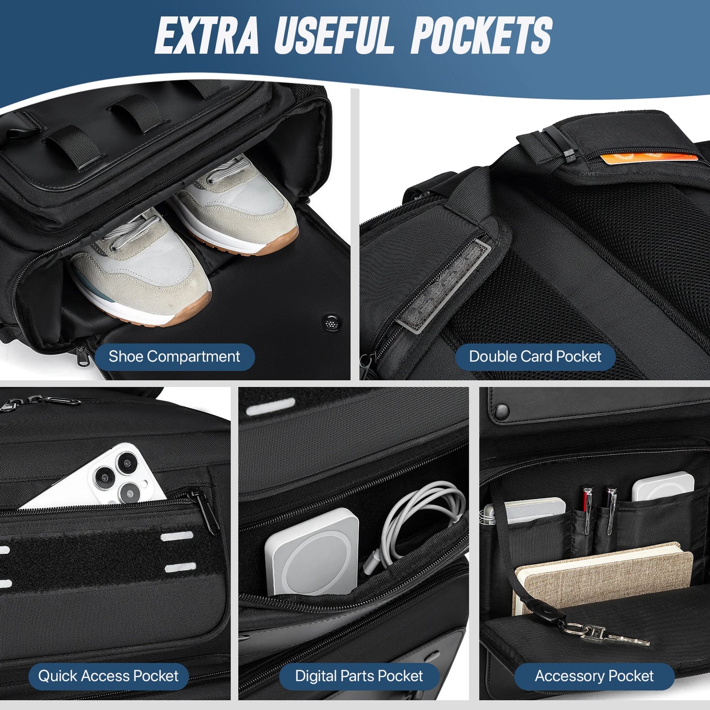 Large Capacity Men Travel Backpack Expandable With Shoe Storage Multilayer Luggage Bag 17.3 Laptop Waterproof Fashion Backpack