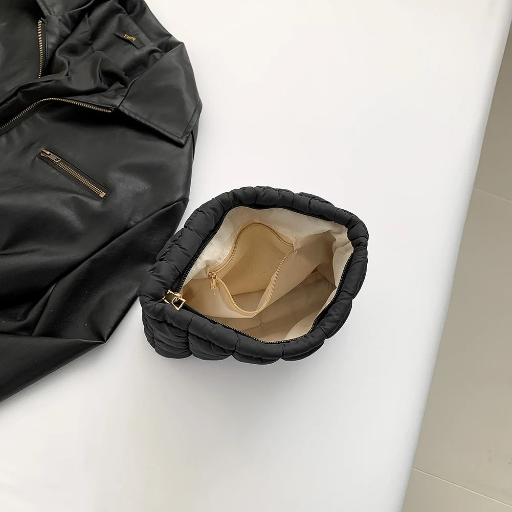 Quilted Travel Makeup Pouch Puffy Toiletry Bag with Zipper Makeup Organizer Storage Bag Solid Color for Women and Girls