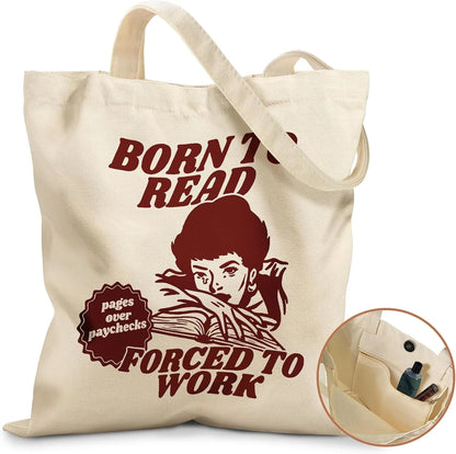 Aesthetic Tote Bag for Girls - with Magnetic Buckle and Zipper Inner Pocket for Women Lady Canvas Cotton Tote Bag