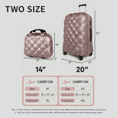 Luggage Sets 2 Piece Suitcase Set PP Hardside Luggage with Spinner Wheels Carry On Luggage with TSA Lock(14"/20")