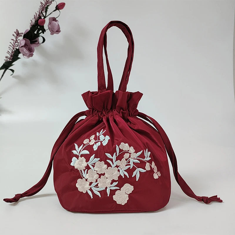 Elegant Silk Embroidery Flower Handbag Tote Bag Shopping Bag Ethnic Style Bag Chinese Style Small Bag