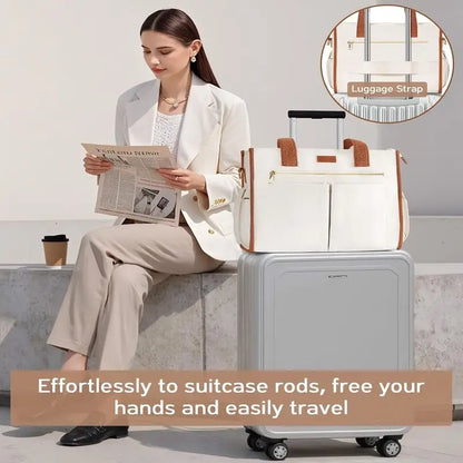 Canvas Tote Bag for Women, 15-Pocket Large Crossbody Handbag Bible Laptop Bag Zipper Bookbag for Teacher Work Travel College