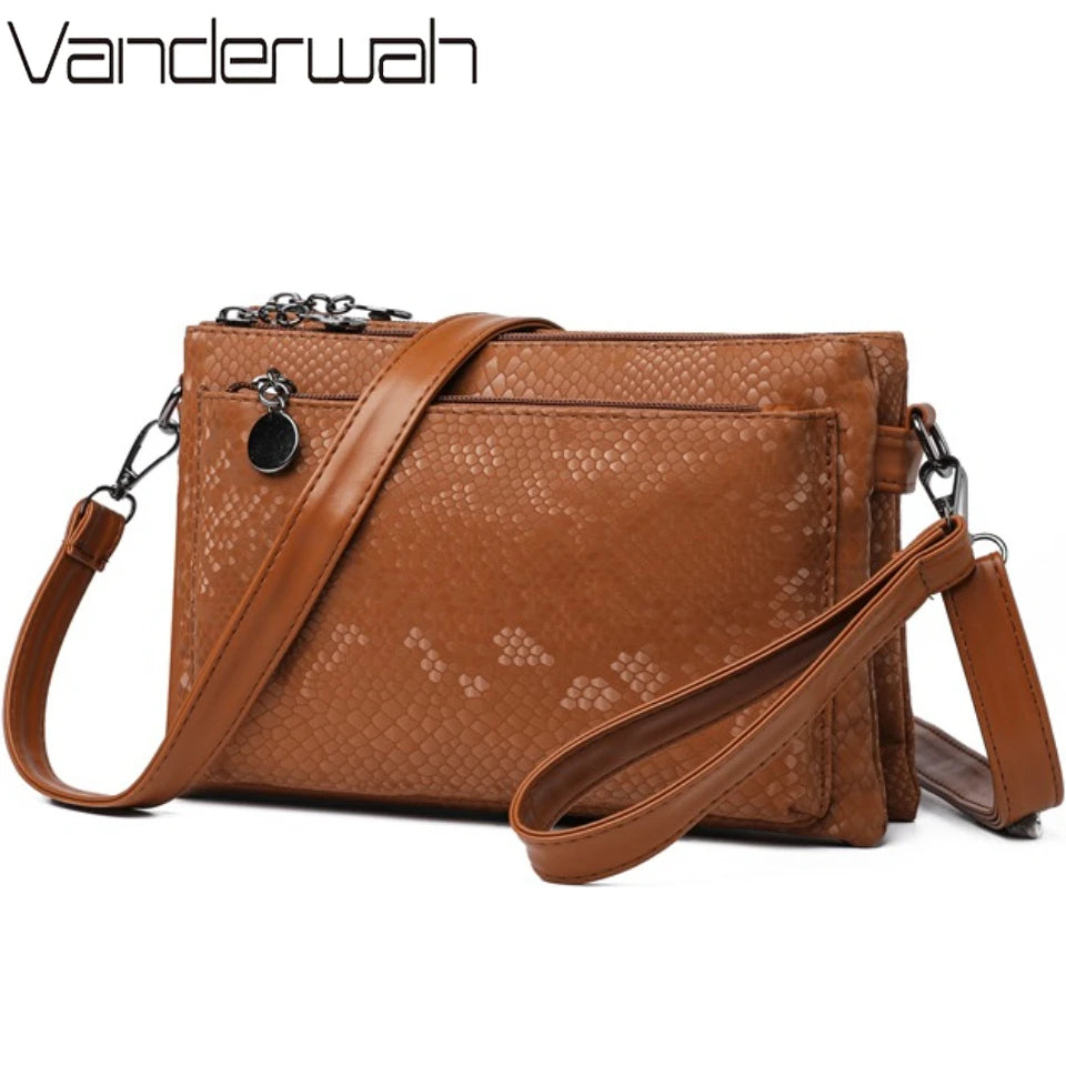 Sequins Three-layer Bag Women Soft Leather Shoulder Crossbody Messenger Bags Clutch Sac Luxury handbags women Bgas Designer