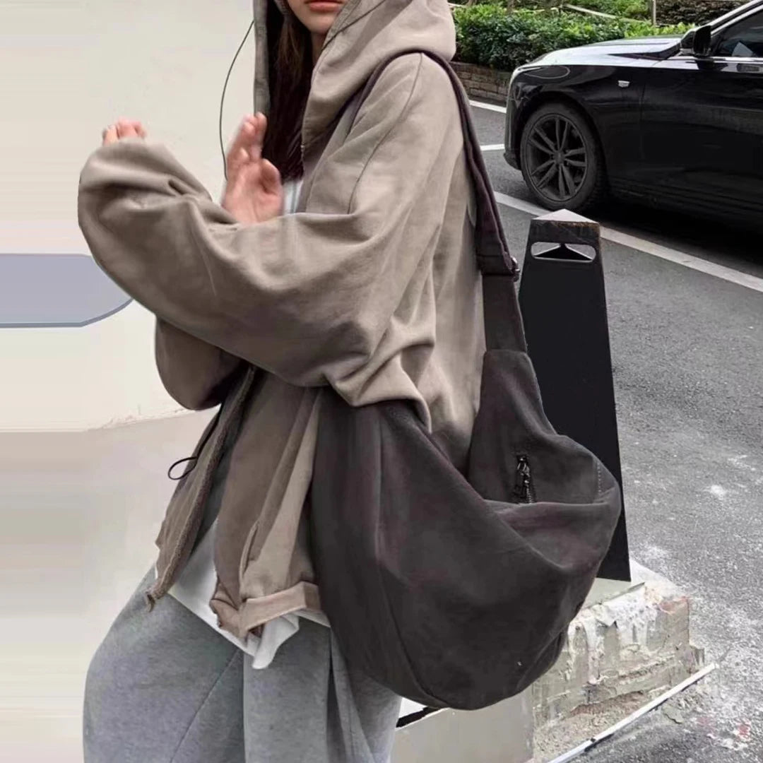 2025 new canvas dumpling bag women's large capacity cross-body shoulder bag wide shoulder strap men's and women's general couple