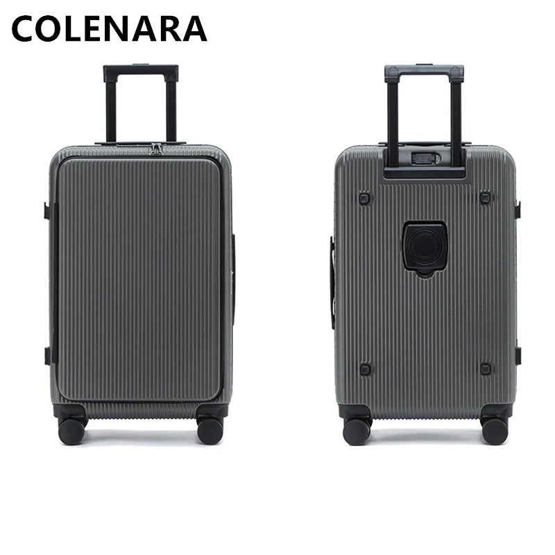 COLENARA High Quality Suitcase Front Opening Boarding Case Laptop Trolley Case USB Charging 20"24 Inch Carry-on Travel Luggage