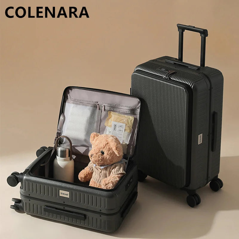 COLENARA High Quality Suitcase Front Opening Boarding Case Laptop Trolley Case USB Charging 20"24 Inch Carry-on Travel Luggage
